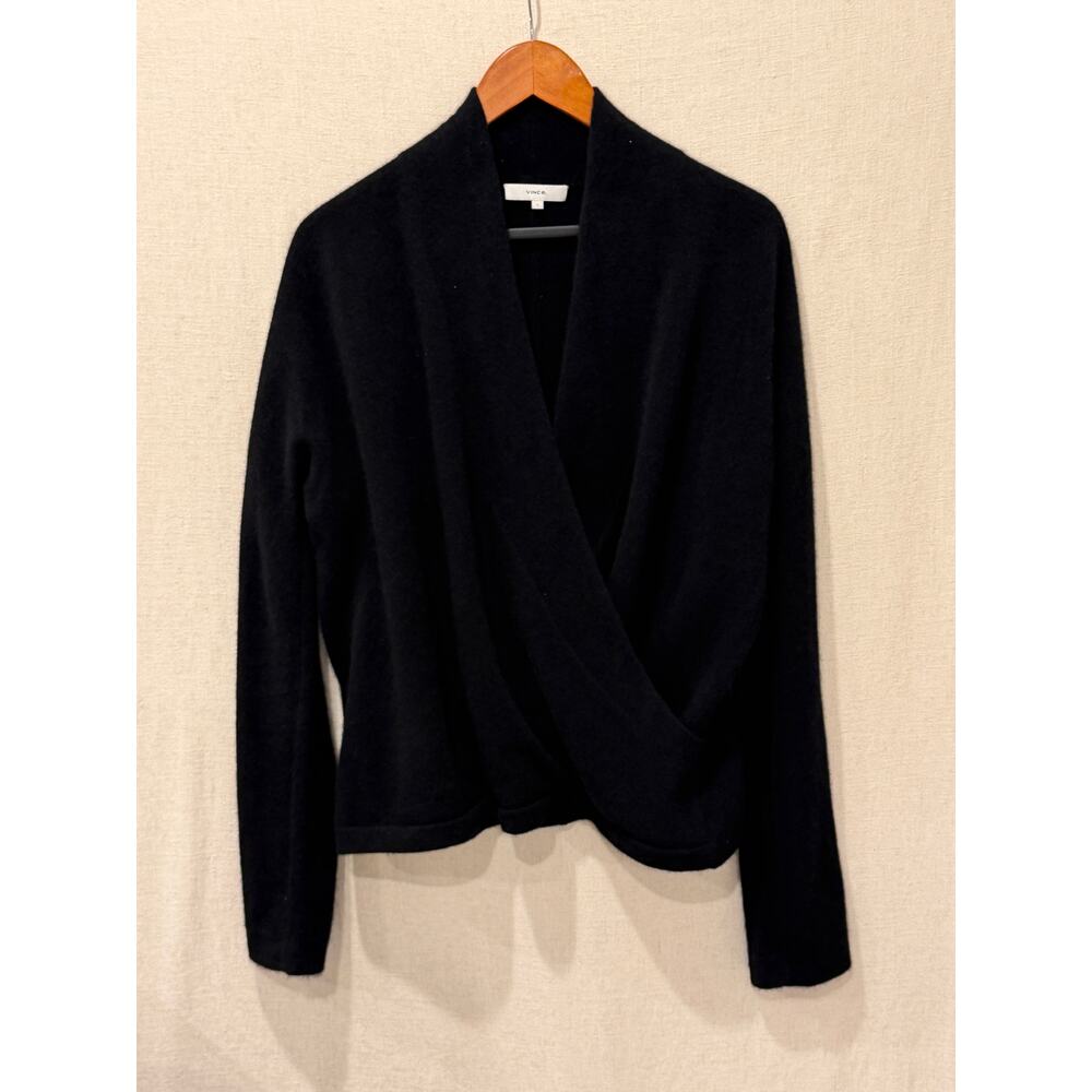 Vince‎ 100% Cashmere Black Wrap Sweater V-Neck Draped Crossover Women’s L